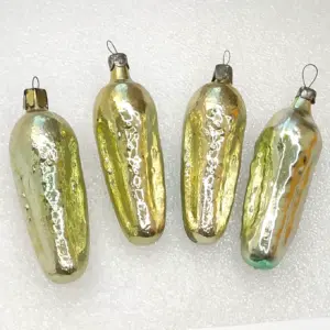 Set of 4 Antique Vintage USSR Silver Glass Christmas Ornaments Pickles