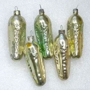 Set of 5 Antique Vintage USSR Silver Glass Christmas Ornaments Pickles