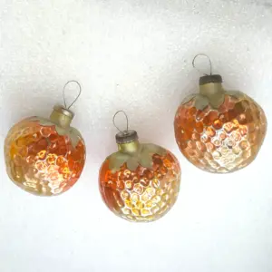 Set of 3 Antique Vintage Glass USSR Christmas Ornaments Strawberry