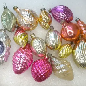 Set of 15 Antique Vintage Silver Glass USSR Christmas Ornaments Tree