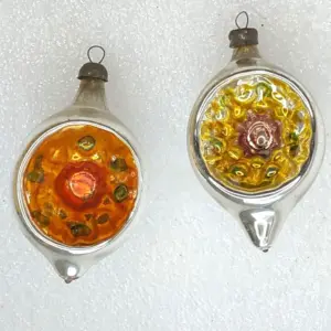 Set of 2 Antique Vintage Glass USSR Christmas Ornaments Tree Lanterns