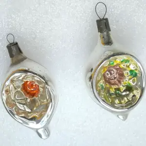 Set of 2 Antique Vintage Glass USSR Christmas Ornaments Tree Lanterns