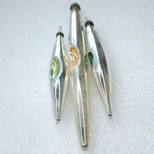 Set of 3 Antique Vintage Glass USSR Christmas Ornaments Tree Icicles