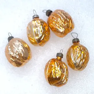 Set of 5 Antique Vintage Glass USSR Christmas Ornaments Tree Walnuts
