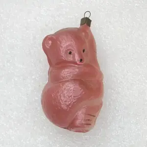 Antique Vintage Glass USSR Christmas Ornament Bear Cub on Birch