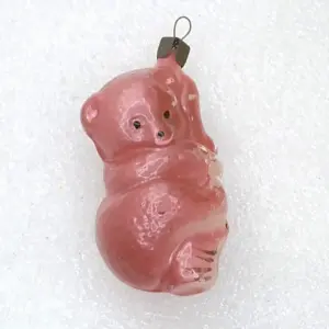Antique Vintage Glass USSR Christmas Ornament Bear Cub on Birch