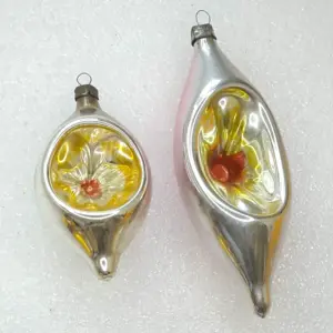 Set of 2 Antique Vintage Mercury Glass USSR Christmas Ornament Lanterns