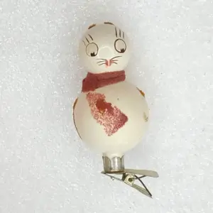Antique Vintage Glass USSR Christmas Ornament Tree Toy Kitten