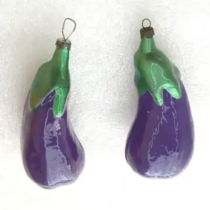 Set of 2 Antique Vintage USSR Glass Christmas Ornament Eggplants