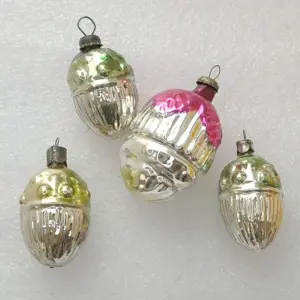 Set of 4 Antique Vintage USSR Mercury Glass Christmas Ornaments Acorns