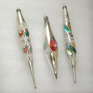 Set of 3 Antique Vintage USSR Silver Glass Christmas Tree Ornaments Icicles