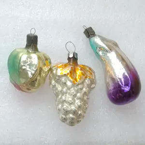 Set of 3 Antique Vintage USSR Silver Glass Christmas Tree Ornaments