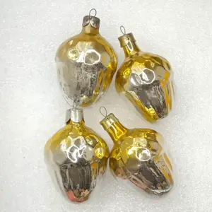 Set of 4 Antique Vintage USSR Silver Glass Christmas Ornaments Acorns