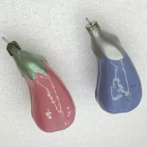 Set of 2 Antique Vintage USSR Glass Christmas Ornament Eggplants
