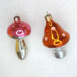 Set of 2 Antique Vintage USSR Glass Christmas Ornament Mushrooms