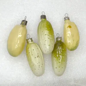 Set of 5 Antique Vintage Glass Christmas Russian Ornaments Pickles
