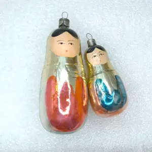 Set of 2 Antique Vintage USSR Glass Christmas Ornaments Nesting Dolls