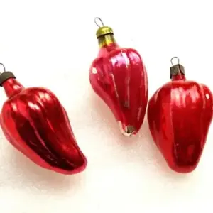 Set of 3 Vintage USSR Glass Christmas Ornaments Paprika