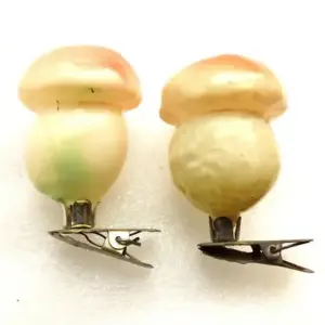 Set of 2 Vintage USSR Glass Christmas Ornaments Mushrooms