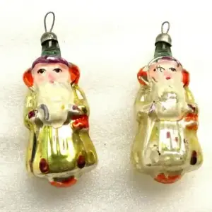 Set of 2 Vintage USSR Glass Christmas Ornaments Santa Claus