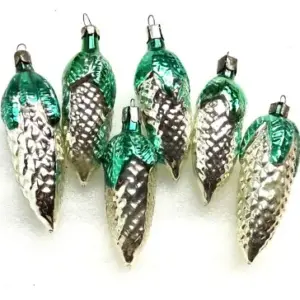 Set of 6 Vintage USSR Glass Christmas Ornament Old Pinecone