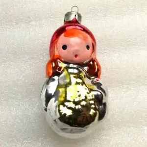 Vintage USSR Glass Christmas Fir Tree Ornament Red Hood