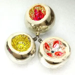 Set of 3 Antique Vintage USSR Glass Christmas Ornaments Lanterns