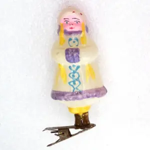Antique Ukrainian Glass Girl Christmas Ornament
