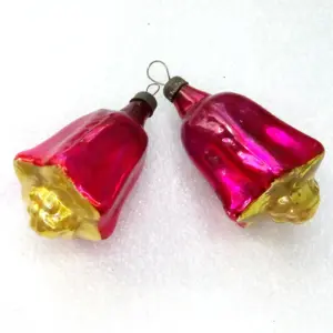 Set of 2 ANtique Vintage USSR Glass Christmas Ornament Old Flowers