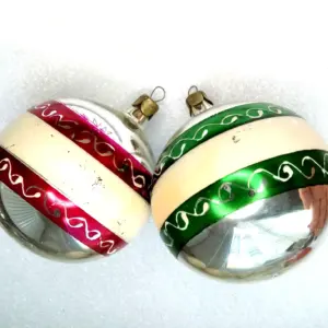 Set of 2 Antique Vintage USSR Glass Christmas Ornament Old Balls