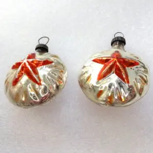Set of 2 Vintage USSR Glass Christmas Ornaments Red Stars