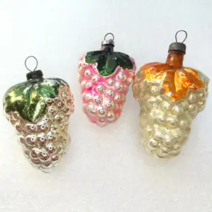 Set of 3 Vintage Glass Ukrainian Christmas Ornament Old Grapes