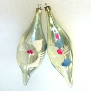 Set of 2 Vintage USSR Glass Christmas Ornament Lanterns Ices