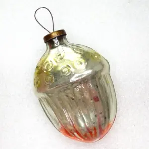 Big Vintage Glass Ukrainian Christmas Ornament Acorn