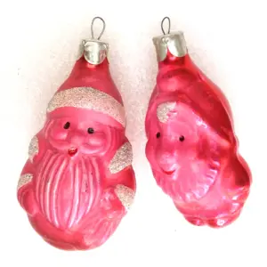 Set of 2 Vintage USSR Glass Christmas Ornament Santa & Gnome