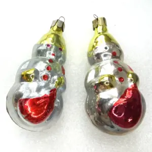 Set of 2 Vintage USSR Glass Christmas Ornament Tree Snowmen