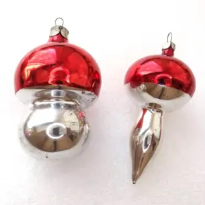 Set of 2 Vintage Glass Ukrainian Christmas Ornaments Mushrooms