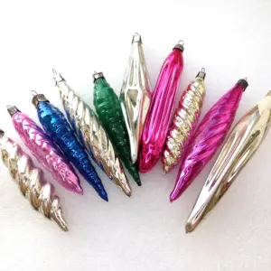 Set of 10 Vintage Glass Ukrainian Christmas Ornaments Icicles