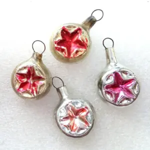 Set of 4 Mini Vintage Glass Ukrainian Christmas Ornament Stars