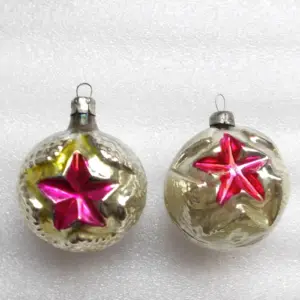 Set of 2 Antique Russian Glass Star Christmas Ornaments