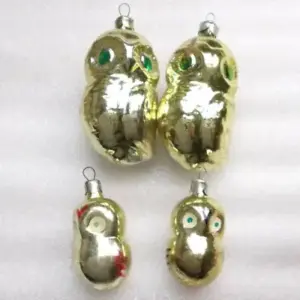 Set of 4 Antique Vintage USSR Glass Christmas Ornaments Owls