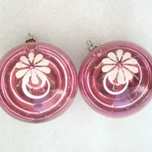 Set of 2 Antique Vintage Glass Christmas Ornaments Balls