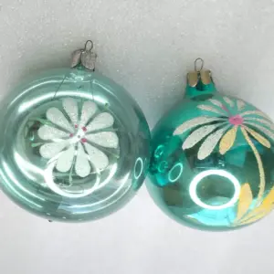 Set of 2 Antique Vintage Glass Christmas Ornaments Balls
