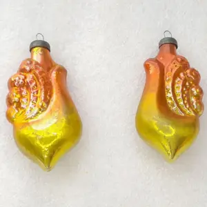 Set of 2 Antique Vintage Glass Christmas Ornaments Peacocks