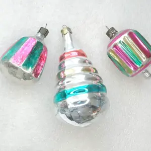 Set of 3 Old Antique Vintage Glass Christmas USSR Ornaments