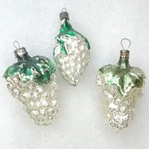 Set of 3 Antique Vintage Glass Christmas Ornaments Grapes