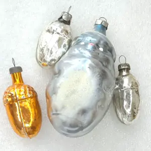 Set of 4 Antique Vintage Glass Christmas USSR Ornaments Acorn