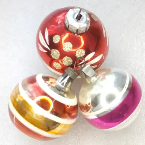 Set of 3 Antique Vintage Glass Christmas Ornament Old Balls