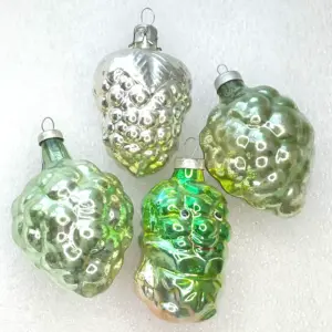 Set of 4 Old Antique Vintage Glass Christmas Ornaments Grapes