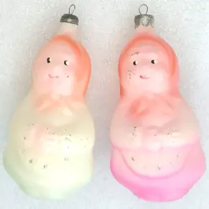 Set of 2 Antique Vintage Glass Christmas Ornament Babushka